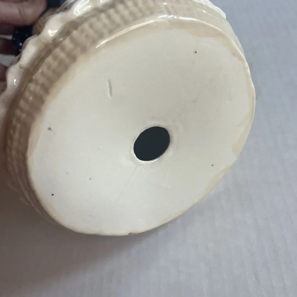 70s Vintage Sittre Ceramic Burlap Rug Doll Ceramic Utensil Holder Navy White